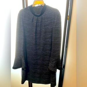 New, Neiman Marcus, Blue/Black Dress with velvet around bell sleeves and neck